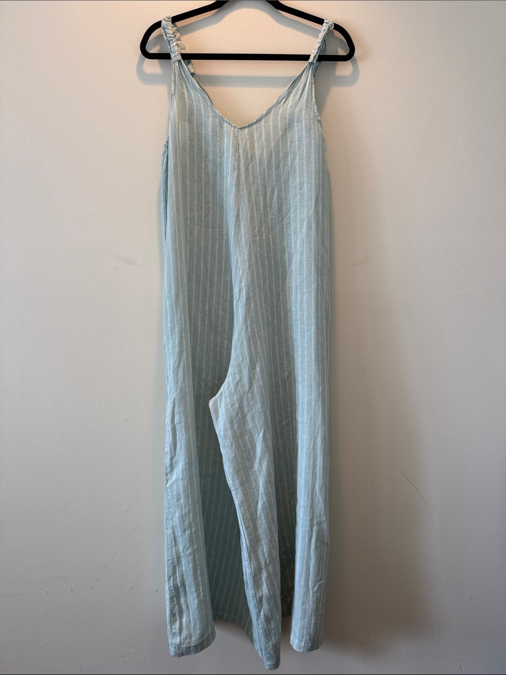 Light Mint Pinstripe Linen Wide-Leg Jumpsuit